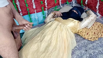 Desi bride in yellow attire enjoys intense intercourse with well-endowed Indian partner in a homemade video